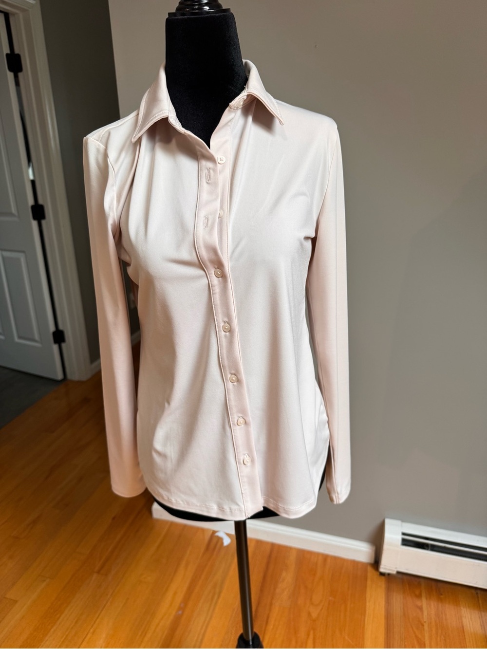 LOFT Pale Blush Button-Front Long Sleeve Shirt